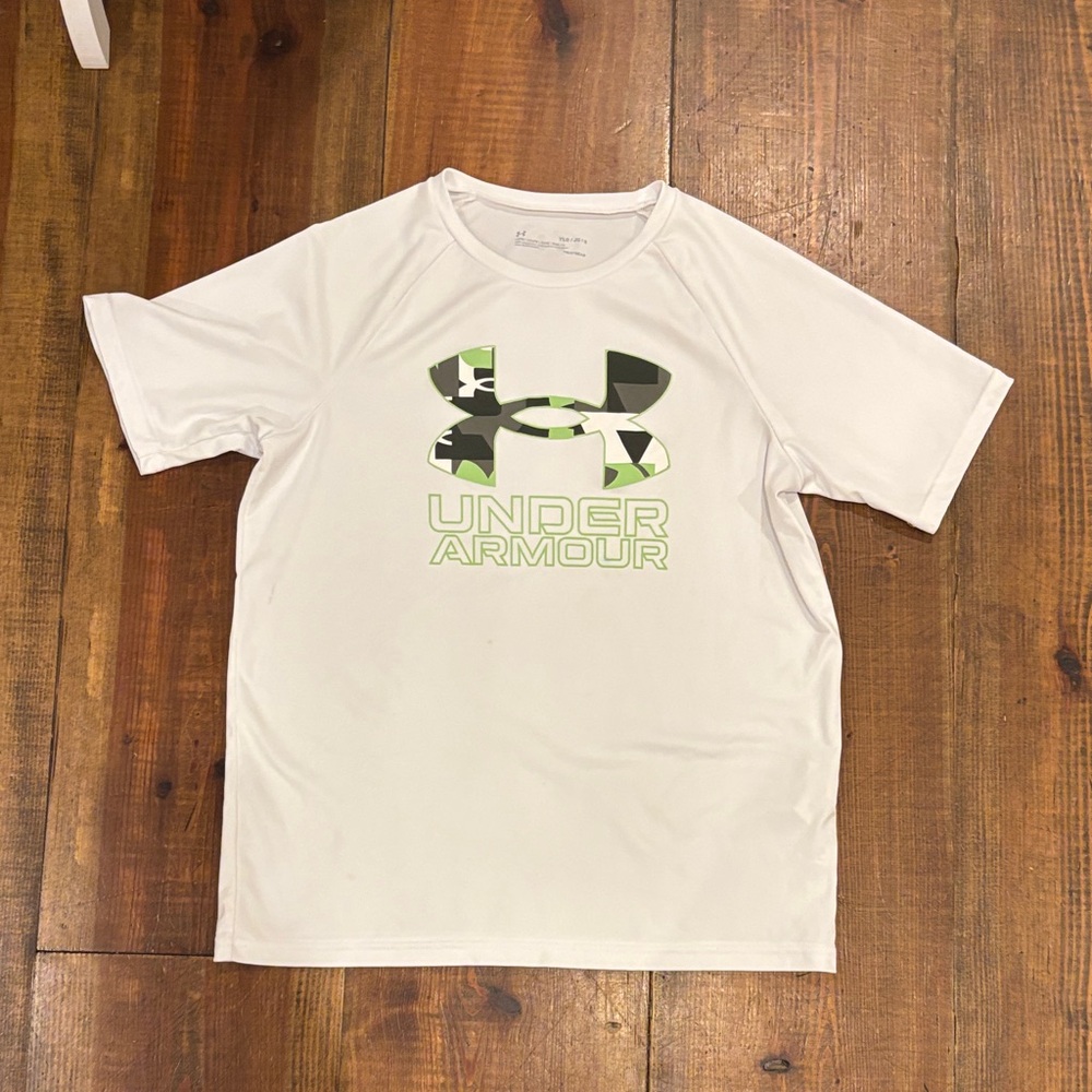 Under Armour White and Green Logo T-Shirt